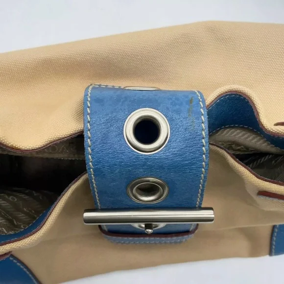Prada Canapa canvas/leather blue moon and cream shoulder bag - Picture 9 of 16